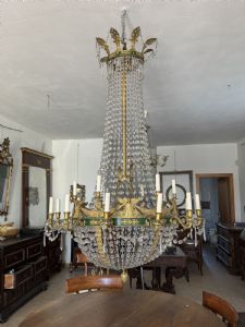 lampadario bronzo dorato e cristalli
